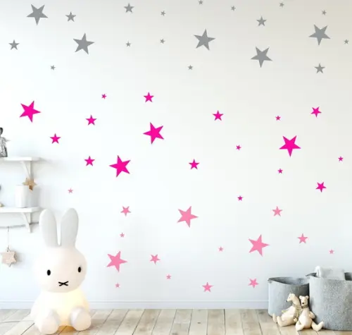 Adesivo de Parede Estrelas Pink/rosa/cinza