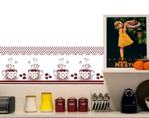 Adesivo de Parede Faixa Xícaras -adesivo Border Cozinha