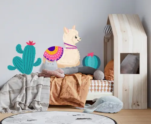 Adesivo de Parede Lhama e Cactus