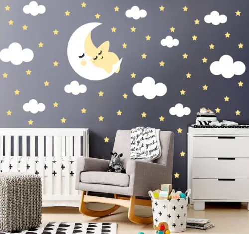 Adesivo de Parede Lua e Estrela + Nuvens + Estrelas