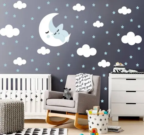 Adesivo de Parede Lua e Estrela + Nuvens + Estrelas