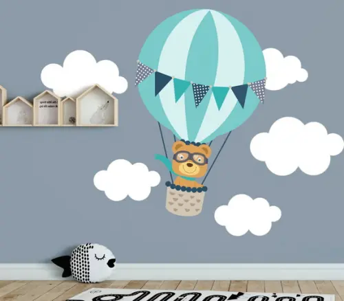 Adesivo de Paredebalão com Urso e Nuvens