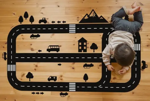 Adesivo para Parede ou Chão Pista de Carrinhos