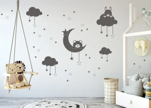 Adesivo ursinho na lua/nuvens/estrelas