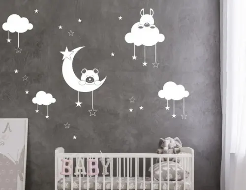 Adesivo Ursinho na Lua/nuvens/estrelas