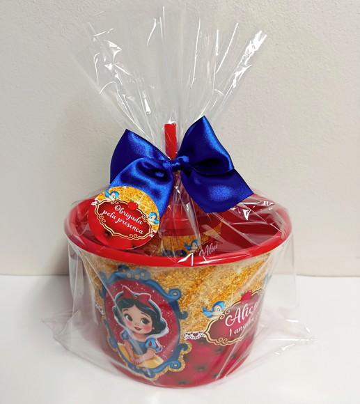 Kit Balde de Pipoca e Copo Branca de Neve