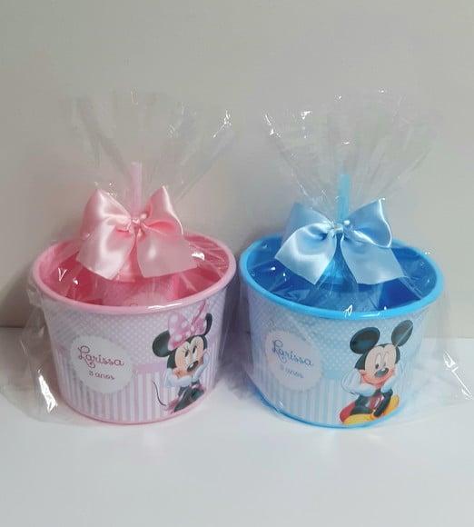 Kit Mickey e Minnie Rosa Balde de Pipoca e Copo Twister