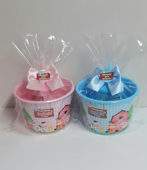 Kit Balde de Pipoca e Copo Fazendinha Rosa