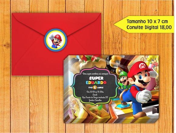 Convite Super Mario + Envelope + Tag para Fechar