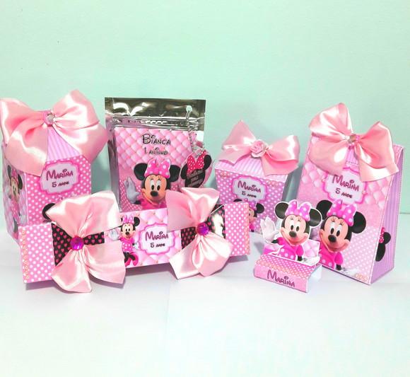 Kit 60 Ítens Minnie Rosa + 20 Toppers Grátis