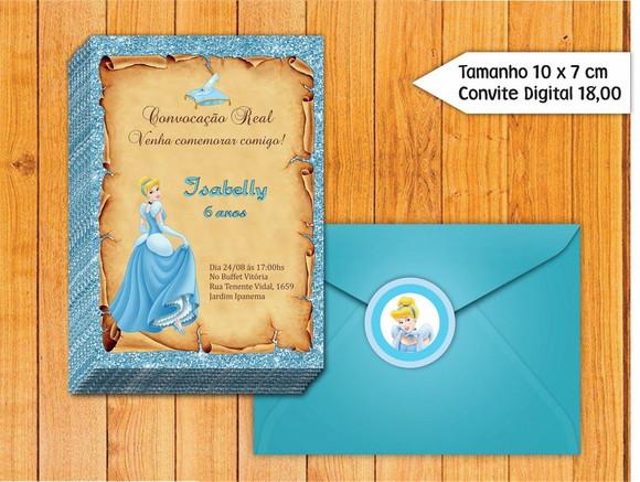 Convite Cinderela + Envelope + Tag para Fechar