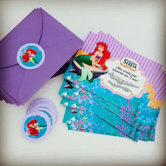Convite Pequena Sereia + Envelope + Tag para Fechar