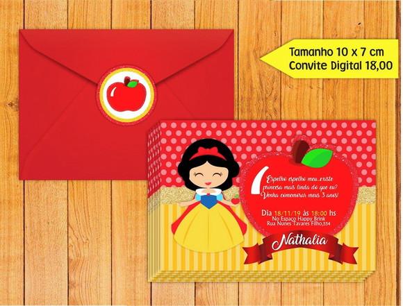Convite Branca de Neve + Envelope + Tag para Fechar
