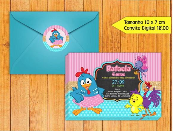 Convite Galinha Pintadinha + Envelope + Tag para Fechar