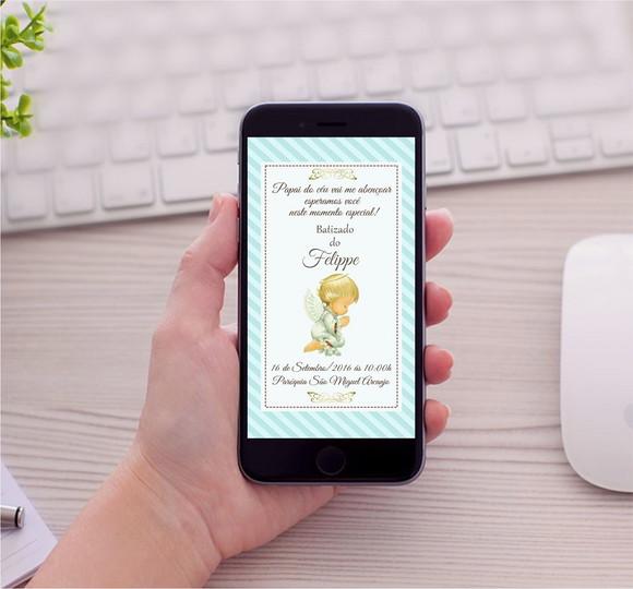 Convite Digital para Whatsapp Batizado Menino