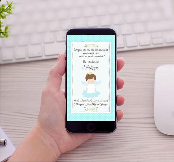 Convite Digital para Whatsapp Batizado Menino