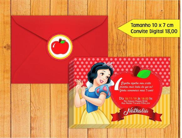 Convite Branca de Neve + Envelope + Tag para Fechar