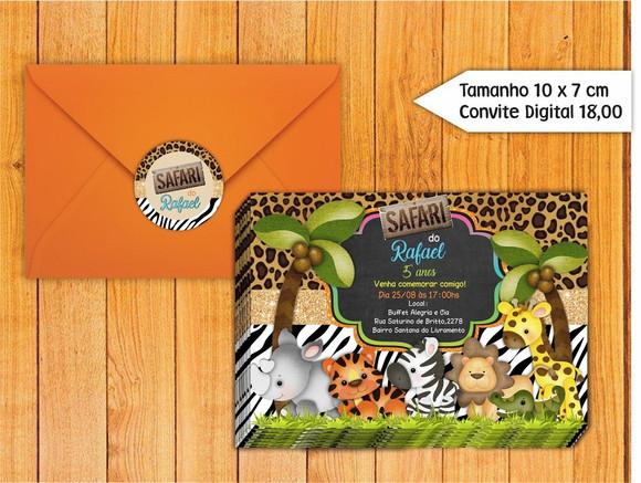 Convite Safari + Envelope + Tag para Fechar