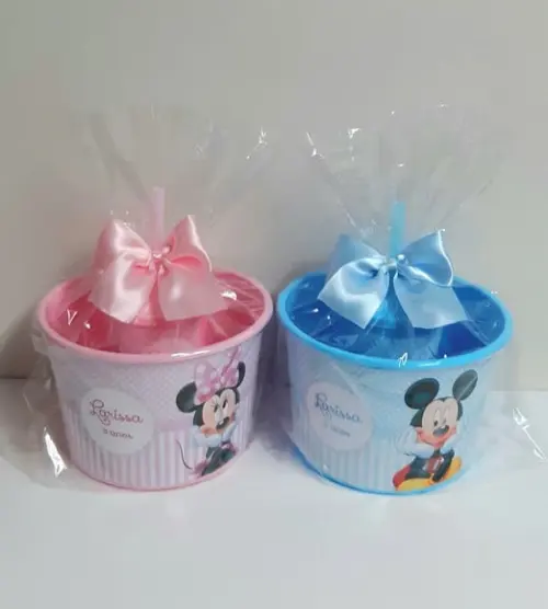 Kit Mickey e Minnie Rosa Balde de Pipoca e Copo Twister