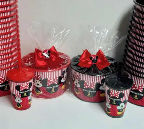 Kit Mickey e Minnie Balde de Pipoca e Copo Twister