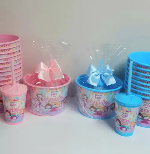 Kit Balde de Pipoca e Copo Circo Rosa Aquarela