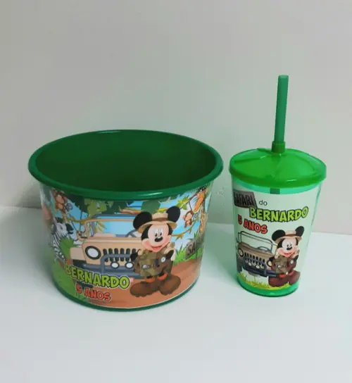 Kit Mickey Safari Balde de Pipoca e Copo Twister