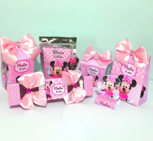 Kit 60 Ítens Minnie Rosa + 20 Toppers Grátis
