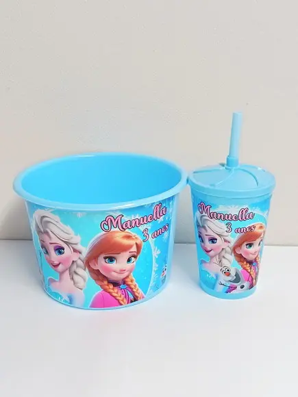 Kit Balde de Pipoca e Copo Frozen