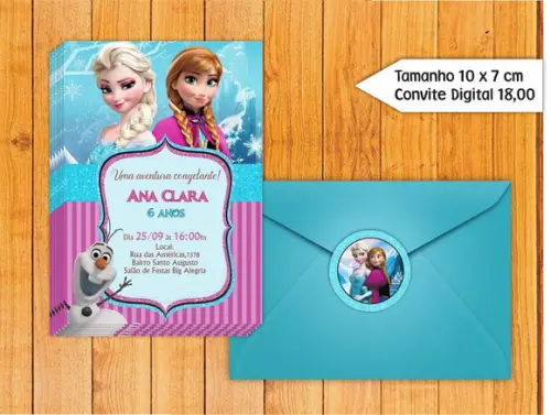 Convite Frozen + Envelope + Tag para Fechar