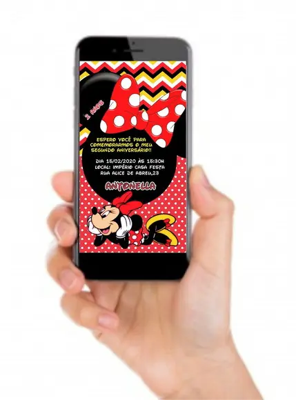 Convite Digital para Whatsapp Minnie Vermelha