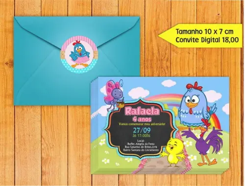 Convite Galinha Pintadinha + Envelope + Tag para Fechar