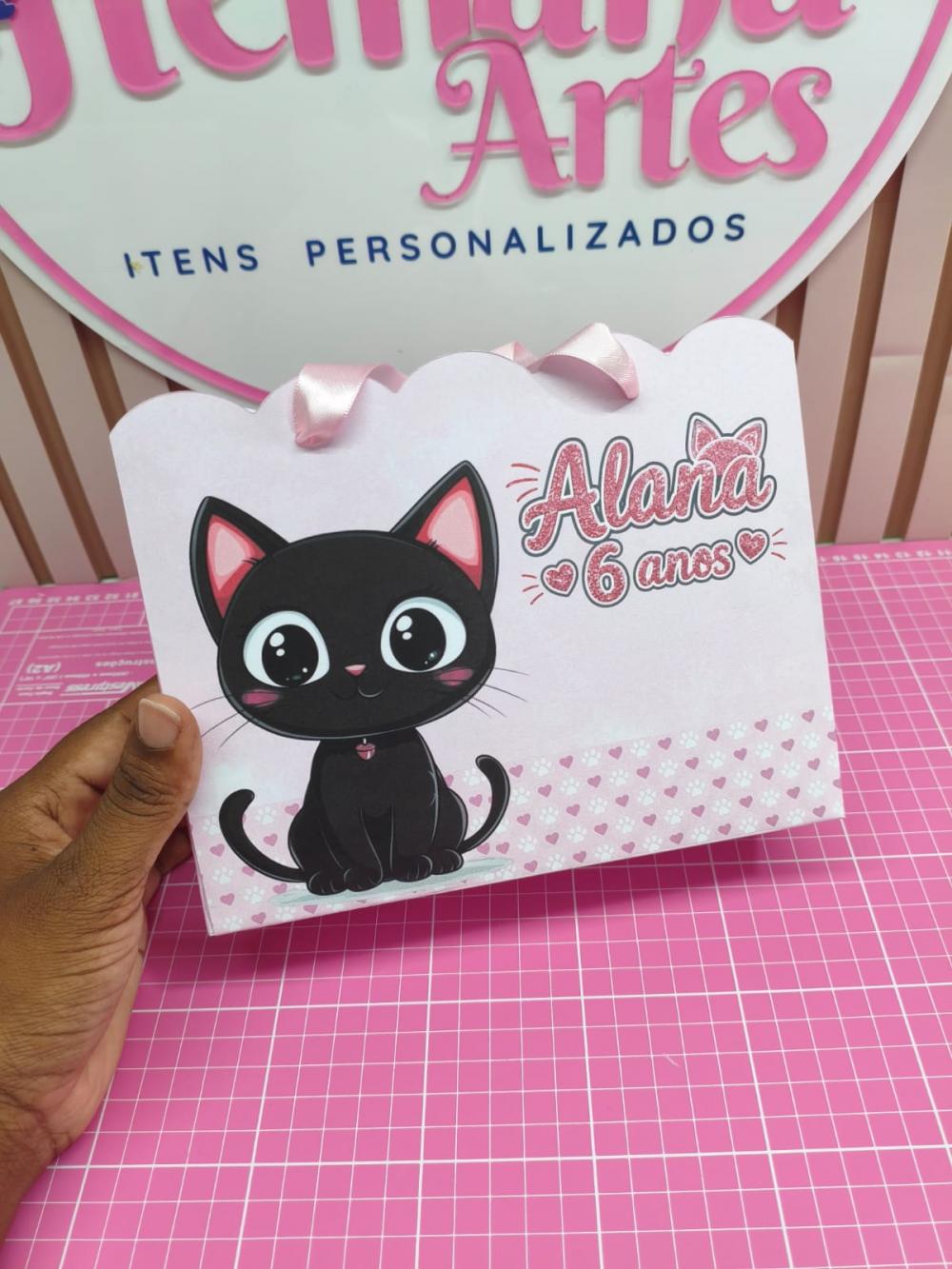 KIT 10 SACOLINHAS PERSONALIZADAS TEMA GATINHOS