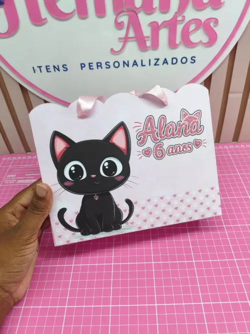KIT 10 SACOLINHAS PERSONALIZADAS TEMA GATINHOS