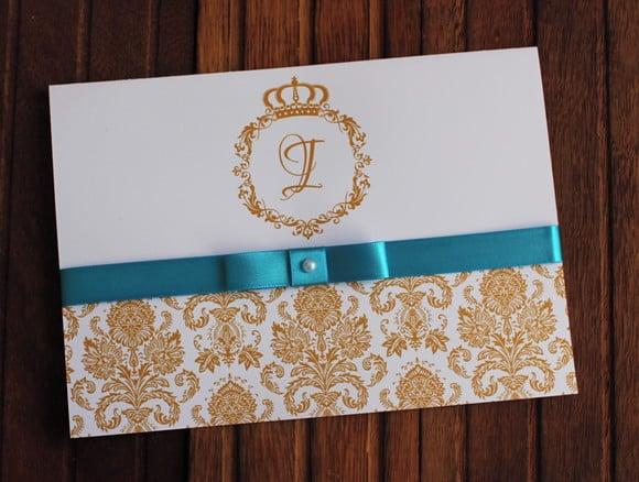 Barato Convite 15 Anos Dourado Fita Azul Convite Casamento