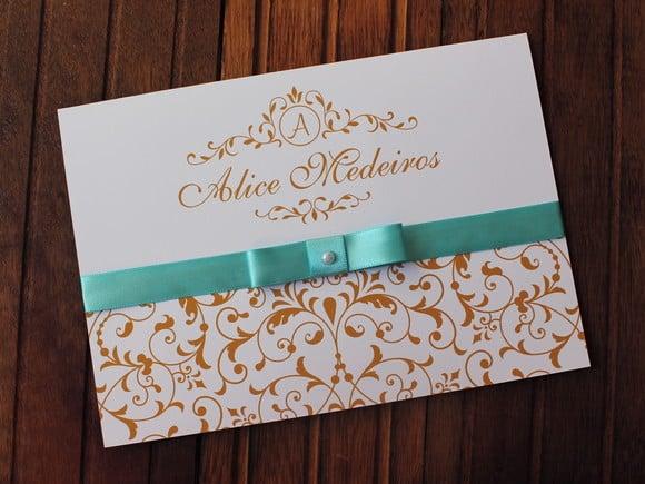 Convite 15 Anos - Convite Casamento - Dourado Azul Brasao
