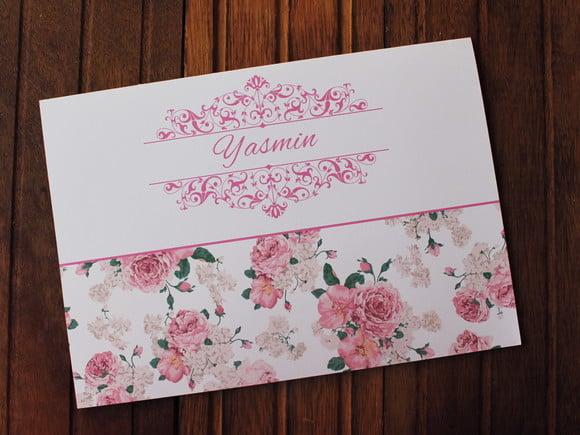 Convite 15 Anos - Convite Casamento - Floral Rosa Monograma