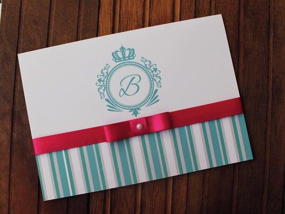 Convite 15 Anos - Convite Casamento - Listras Azul e Pink