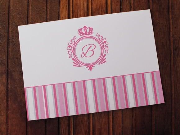 Convite 15 Anos - Convite Casamento - Listras Rosa Monograma