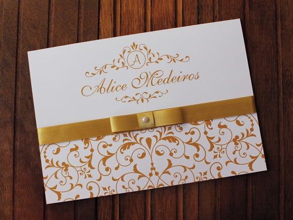 Convite 15 Anos - Convite de Casamento - Dourado Debutante