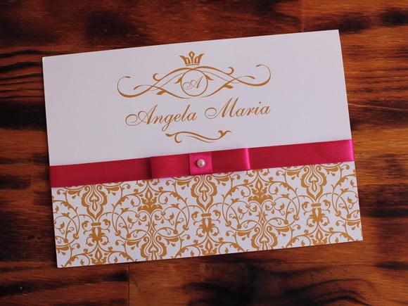 Convite 15 Anos Arabesco Dourado Pink Convite Casamento