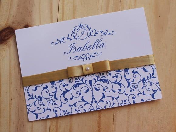 Convite 15 Anos Azul Dourado Convite Casamento 03