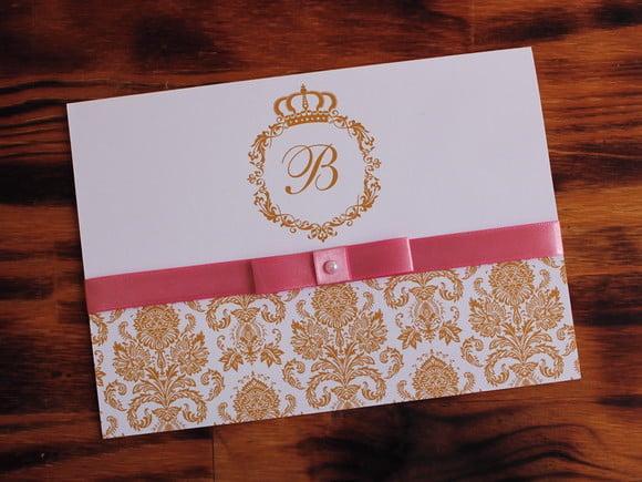 Convite 15 Anos Dourado Rosa Convite Casamento Promoção