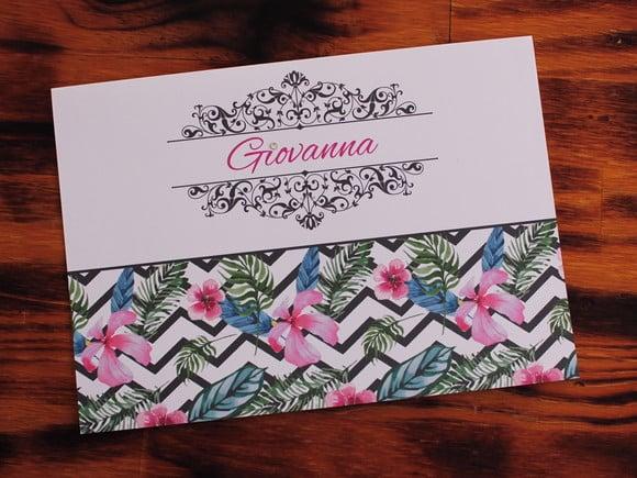 Convite 15 Anos Floral Tropical Flores Pink Preto