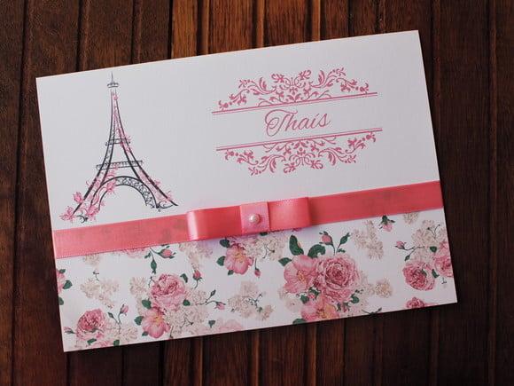 Convite 15 Anos Paris Torre Rosa Marsala Floral