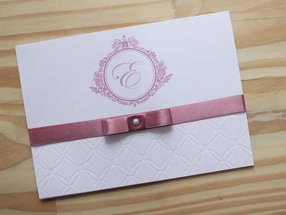 Convite 15 Anos Relevo Convite Casamento Rose Rosa Antigo