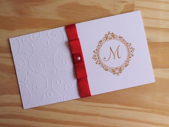 Convite 15 Anos Relevo Textura Casamento Vermelho