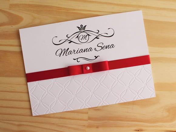 Convite 15 Anos Relevo Textura Vermelho Preto Casamento