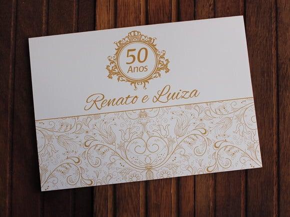 Convite Bodas de Ouro - Casamento - Dourado Barato 50 Anos