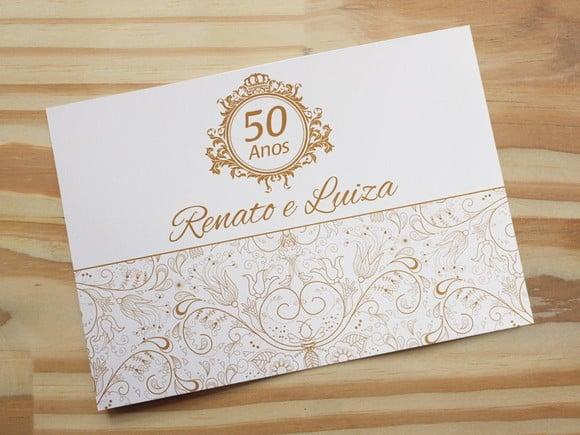 Convite Bodas de Ouro - Casamento - Dourado Barato 50 Anos