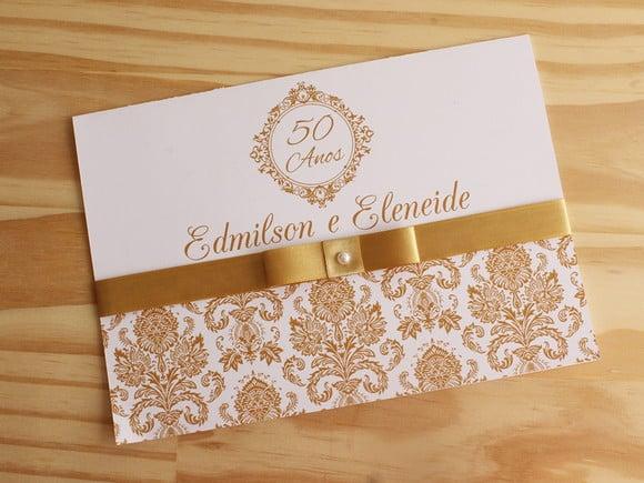 Convite Bodas de Ouro - Casamento Dourado Barato 50 Anos